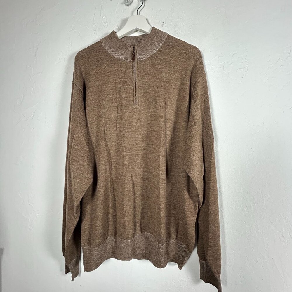 Peter Millar Mens Brown Merino Wool Quarter-Zip Sweater XL Pullover Long Sleeve